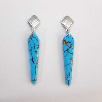 Pendientes Corbata Turquesa con Base Plateada