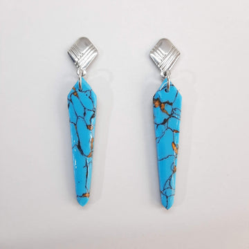 Pendientes Corbata Turquesa con Base Plateada