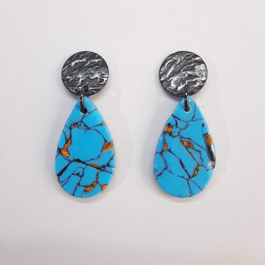 Pendientes Gota Medianos Turquesa con Base Negra