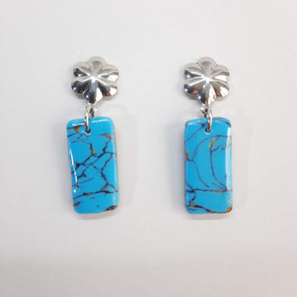 Pendientes Rectángulo Turquesa con Base Plateada