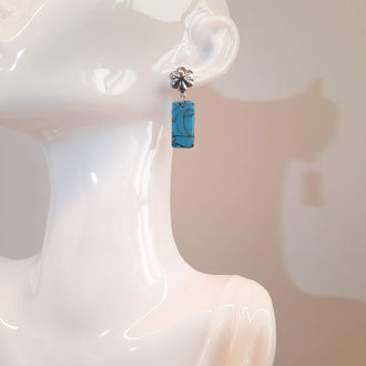 Pendientes Rectángulo Turquesa con Base Plateada