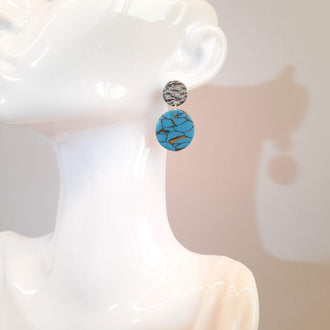 Pendientes Redondos Turquesa con Base Acero