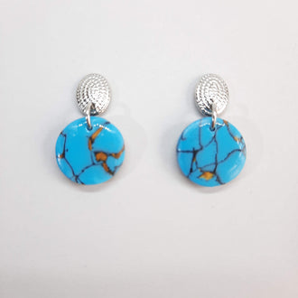Pendientes Redondos Pequeños Turquesa con Base Plateada