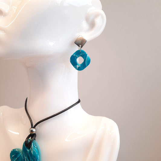 Pendientes Valencia Aguamarina con Base Acero
