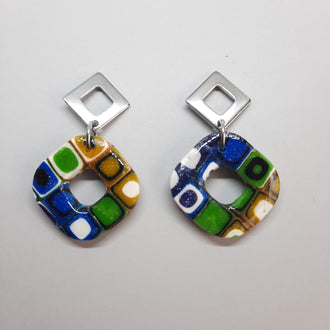 Pendientes Valencia Arcoíris con Base Plateada