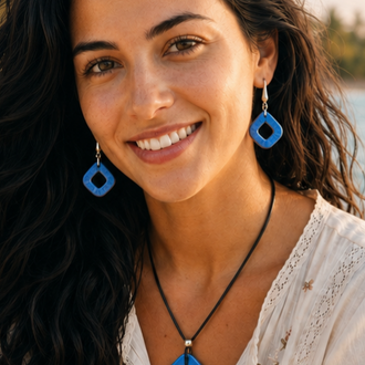 Pendientes Valencia Azules Con Base Plateada