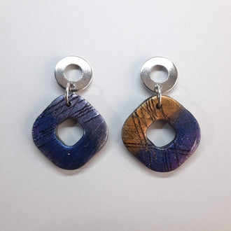 Pendientes Valencia Labradorita Violeta con Base Acero