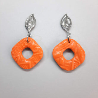 Pendientes Valencia Naranja con Base Plateada