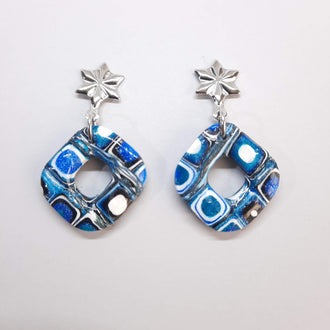 Pendientes Valencia Pasión Azul con Base Plateada