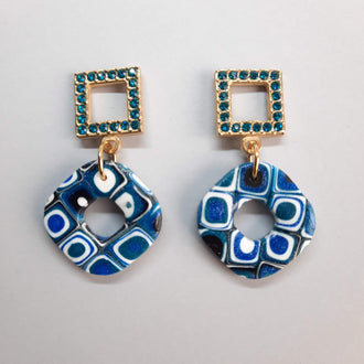 Pendientes Valencia Pasión Azul con Base Dorada y Strass