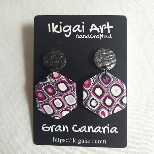 pendientes hexagono rosa